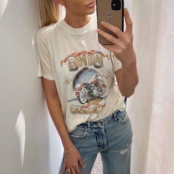 Anine Bing Cream Motorcycle Graphic Tee - Picture 1 of 12